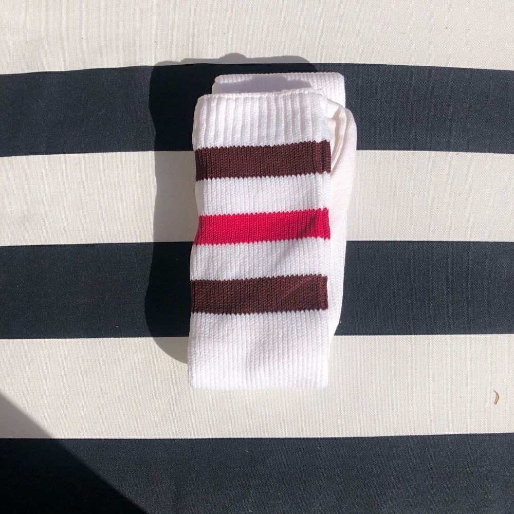American Apparel New 2000s Cran & Pink Stripe Vintage Deadstock Thigh High socks